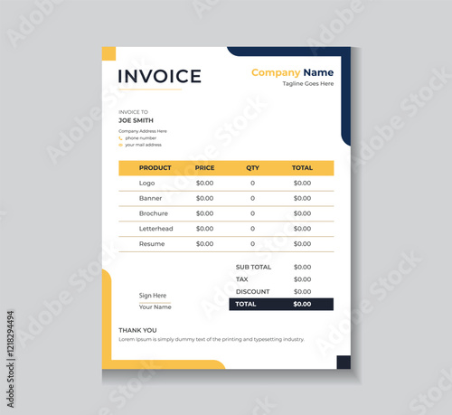 Creative invoice or cash memo template design