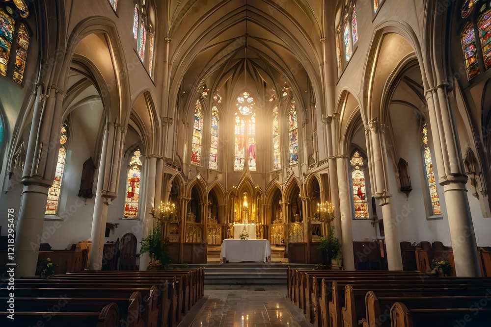Fototapeta premium A majestic, gothic-style church with towering spires and intricate stained-glass windows