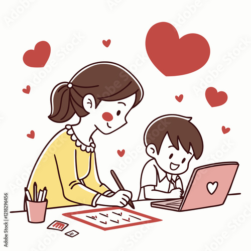 Valentine day girl and boy working