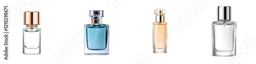 Obraz na płótnie Beauty Products isolated collection. Four elegant perfume bottles displayed together w salonie