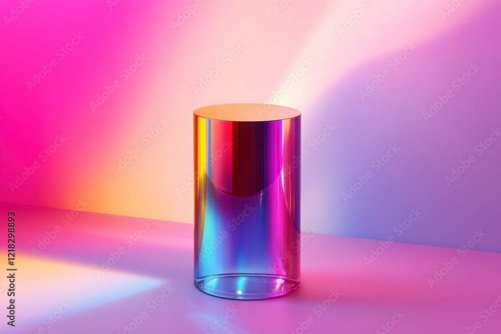 Colorful Reflective Cylinder with Soft Lighting and Gradient Background Colorful Reflective Cylinder with Soft Lighting and Gradient Background