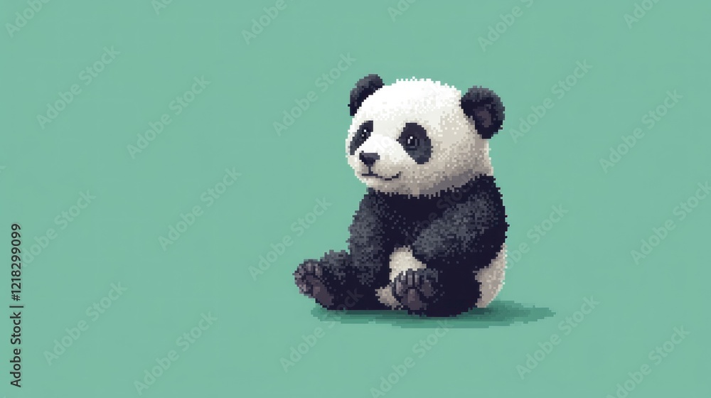 Cute panda cub sitting, teal background, digital art, children's book illustration Cute panda cub sitting, teal background, digital art, children's book illustration