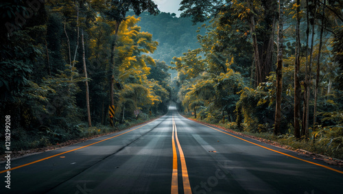 the toll way road in city in the center between city and nature,Thailand -