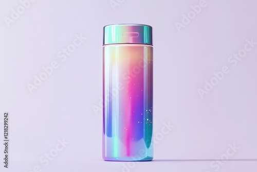 Stylish Iridescent Thermos Bottle on Soft Gradient Background