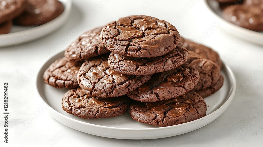 Chocolate chip cookies on a white plate, square, close up Chocolate chip cookies on a white plate, square, close up