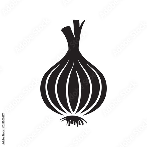 Silhouette vector art featuring an onion, minimalist vector illustration of an onion silhouette
