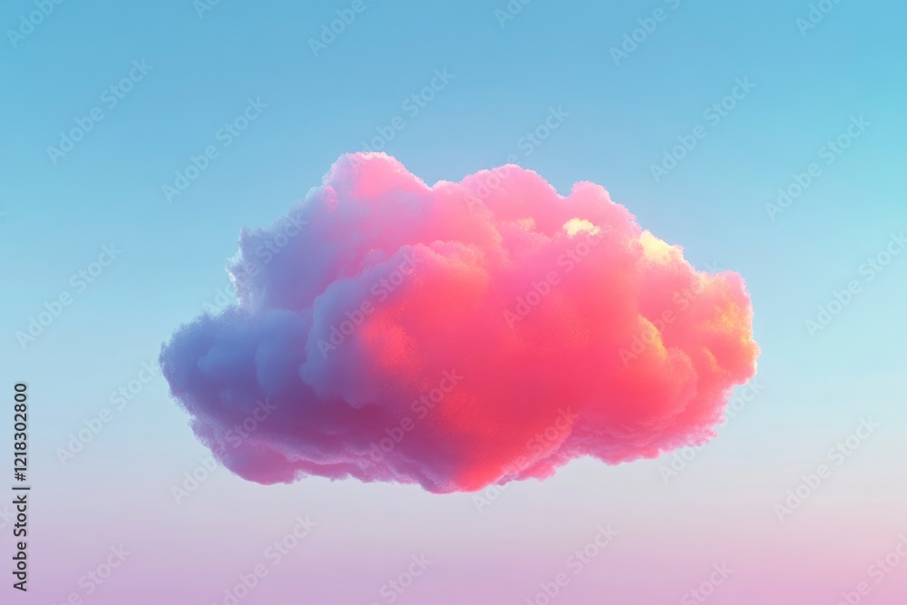Naklejka premium A vibrant, fluffy cloud illuminated by soft pastel colors against a serene sky at sunset