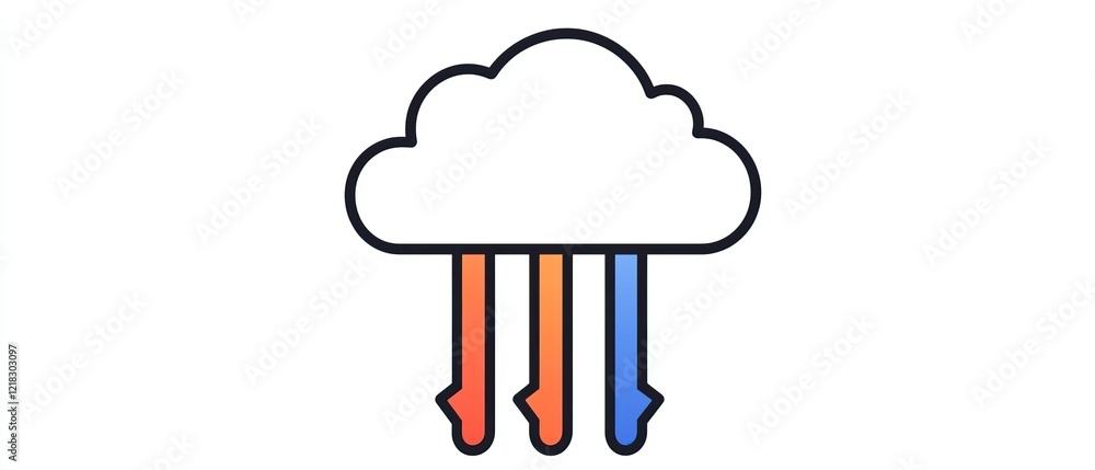 A simple cloud icon with colored arrows indicating downward movement, representing weather or data flow concepts. A simple cloud icon with colored arrows indicating downward movement, representing weather or data flow concepts.