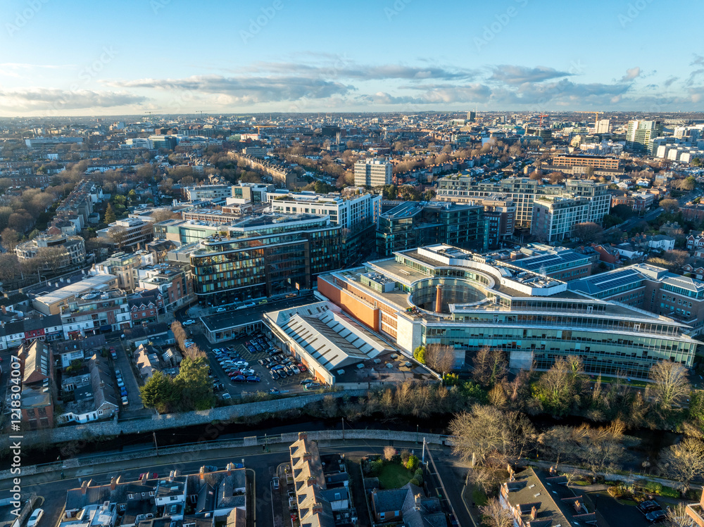 Obraz premium Aerial view of Ballsbridge with modern buildings, Dublin Ireland