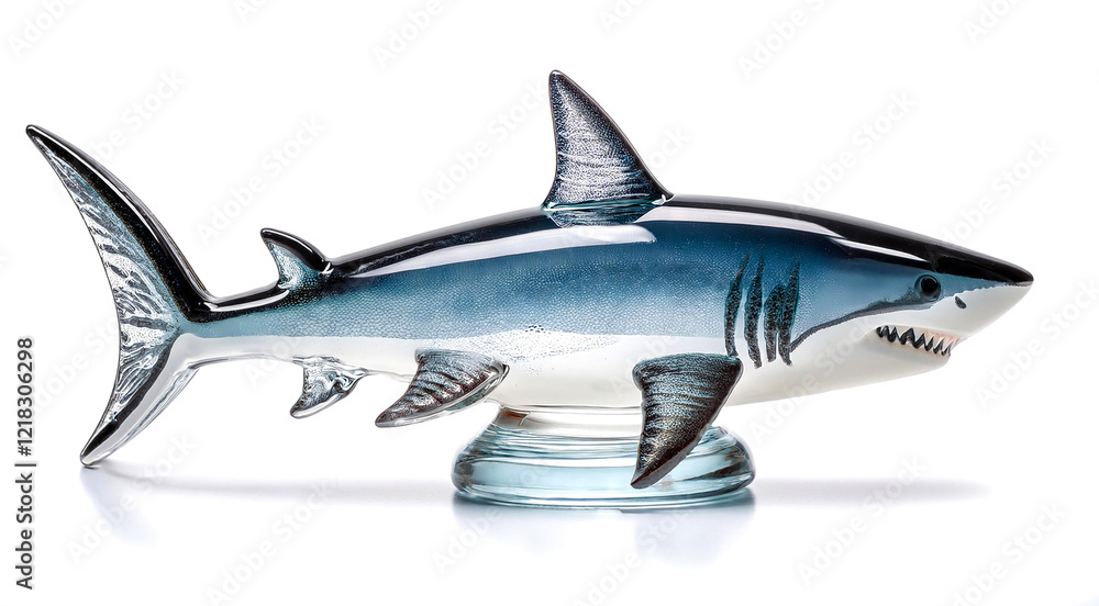 Naklejka premium ガラスのホオジロザメのペーパーウェイト。白背景。（Glass Great White Shark Paperweight on white background） 