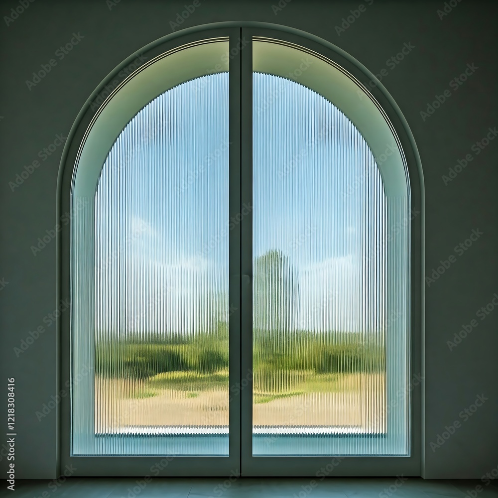 Fototapeta premium Arched Window with a View of a Green Landscape