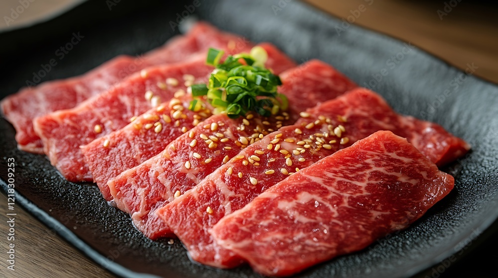 fresh raw beef sashimi with sesame seeds - japanese food style fresh raw beef sashimi with sesame seeds - japanese food style