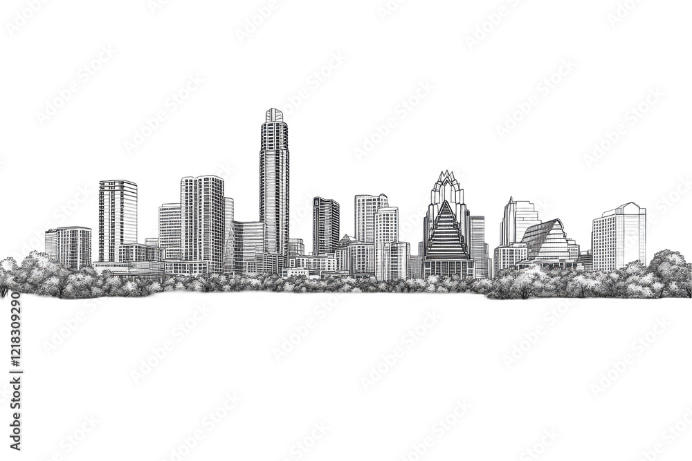 Fototapeta premium Austin Texas Skyline Sketch Black and White Cityscape