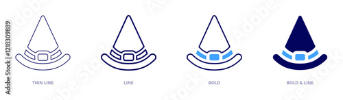 Joker hat fabric icon in 4 different styles. Thin Line, Line, Bold, and Bold Line. Duotone style. Editable stroke