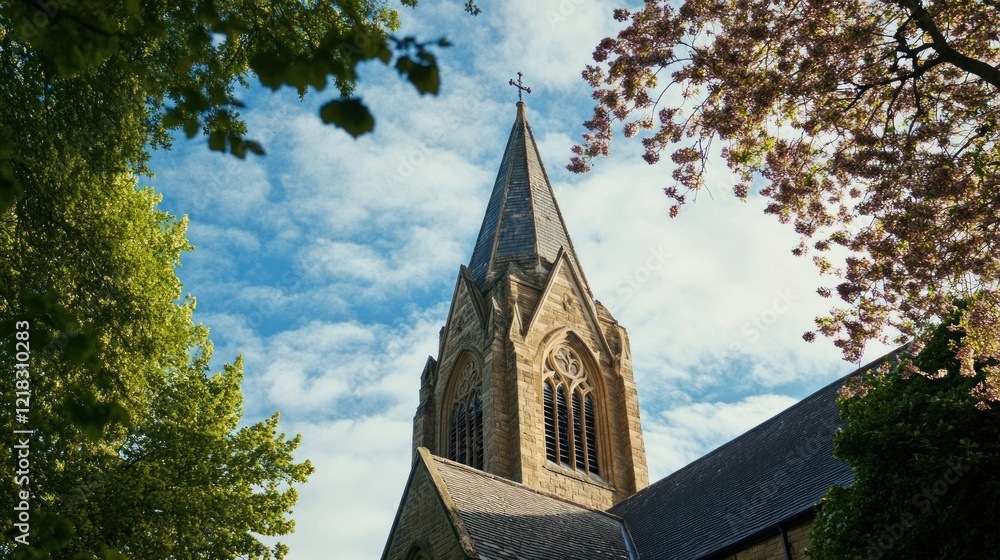 Church Spire Reaching for Heaven: A Springtime View Church Spire Reaching for Heaven: A Springtime View