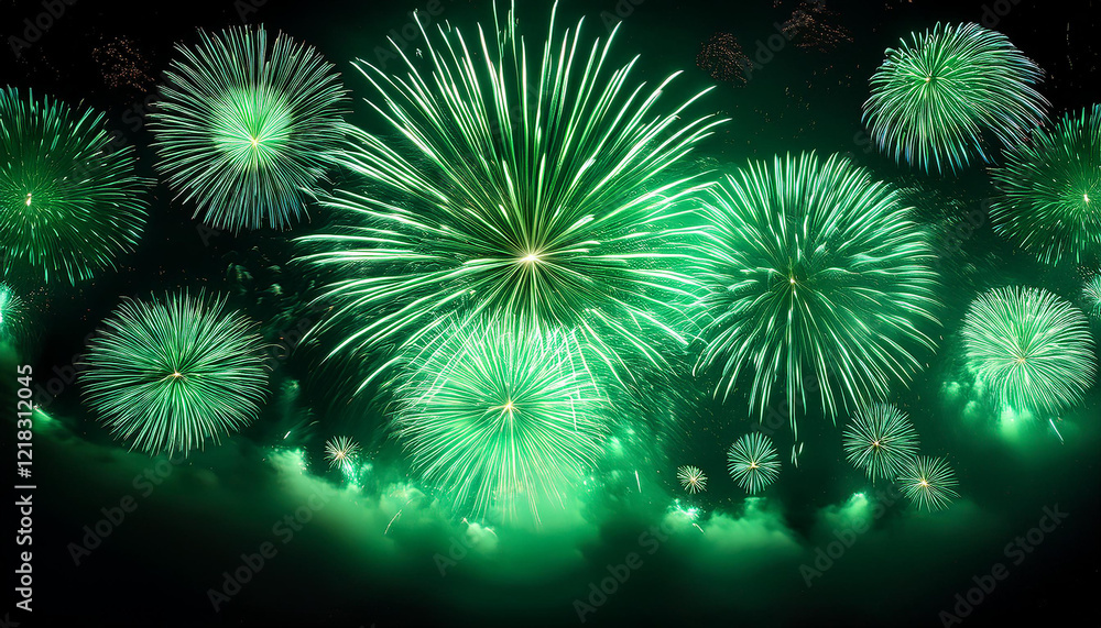 Fototapeta premium green fireworks in the night sky