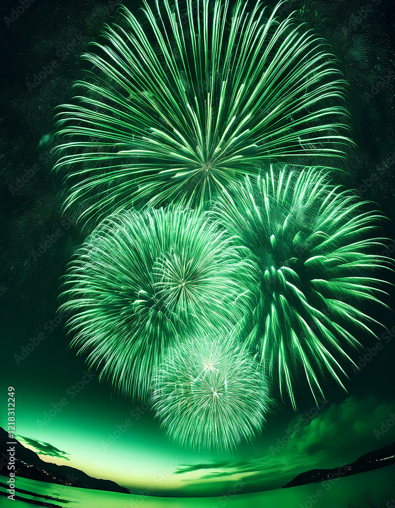 Fototapeta premium green fireworks in the night sky
