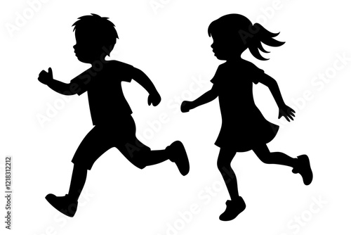 Happy Kids Running Vector Art – Joyful and Lively Designs photo