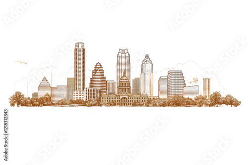 Austin Texas Skyline Cityscape Brown Tones Modern Architecture