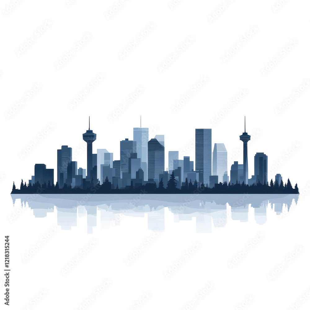 Naklejka premium Cityscape Skyline Reflection Urban Night View Towers Buildings