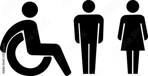 set of Toilet signage icons, bathroom for various gender, signs of men women and wheelchair for restroom.