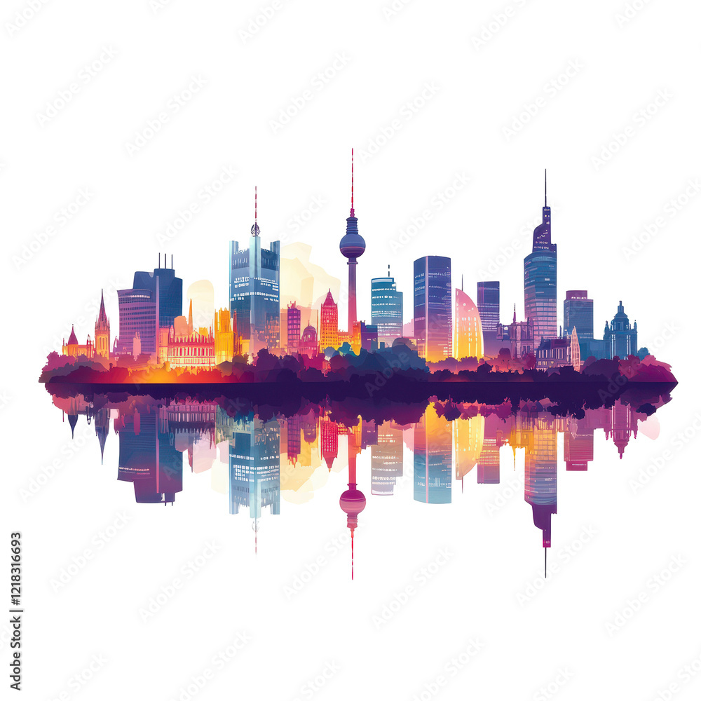 Obraz premium Berlin Skyline Night Reflection Vibrant Colors Cityscape,