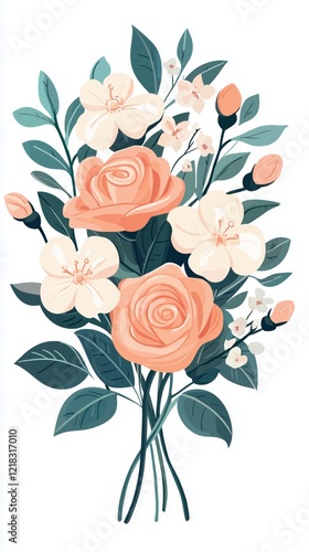 Elegant Roses and Gardenias Bouquet - Romantic Floral Illustration