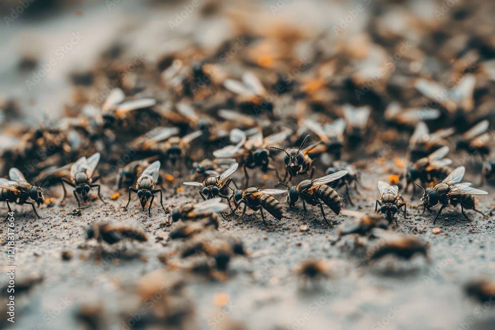 Swarm of Bees Gathering on Ground Exploring Nature and Wildlife Photography.
