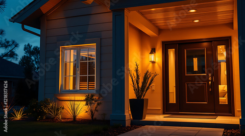 Wallpaper Mural Illuminated House Exterior at Night: Warm Lighting, Modern Design, and Inviting Entrance Torontodigital.ca