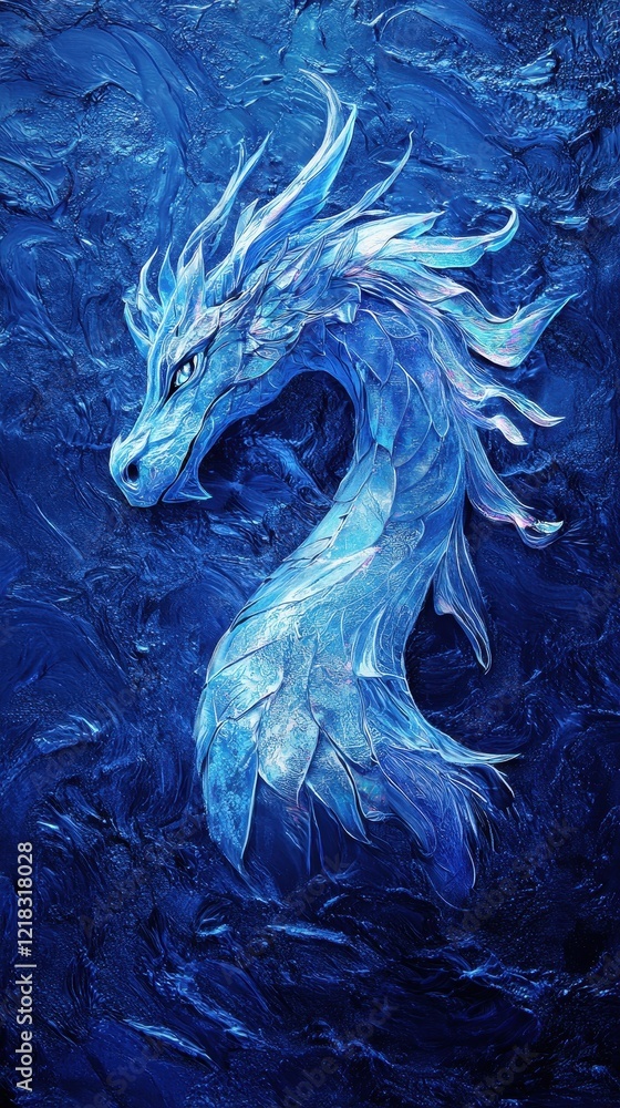 Majestic Ice Dragon Head Profile Against Deep Blue Background Majestic Ice Dragon Head Profile Against Deep Blue Background