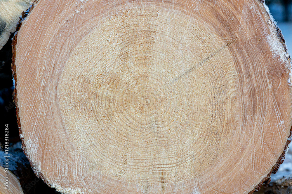 Fototapeta premium Cut tree trunk surface texture close up.