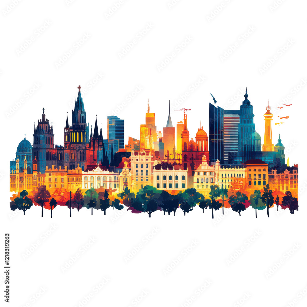 Vibrant Warsaw Skyline Night View Cityscape Poland Architecture Buildings Vibrant Warsaw Skyline Night View Cityscape Poland Architecture Buildings