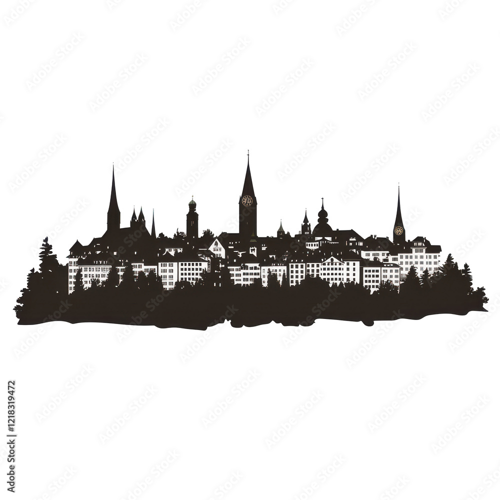 Fototapeta premium Silhouette of Zurich Cityscape at Night Swiss Architecture Cityscape Viewpoint Night View,