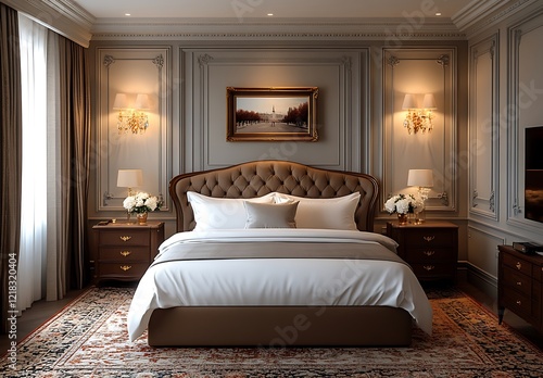 Wallpaper Mural Elegant Classic Hotel Master Bedroom with Brown Leather Headboard Torontodigital.ca