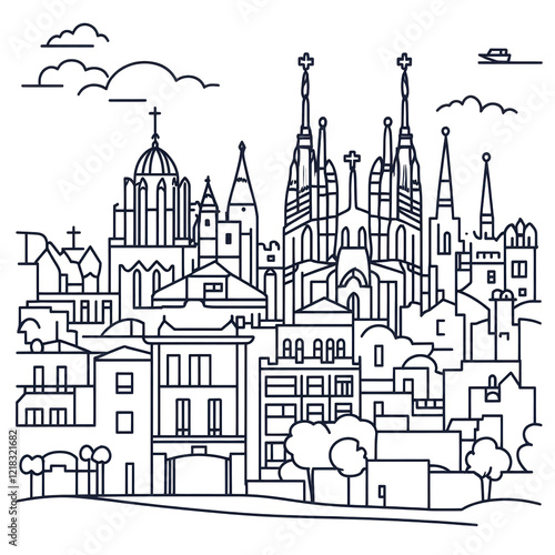 Wallpaper Mural Girona Cathedral cityscape skyline Spain architecture travel Torontodigital.ca