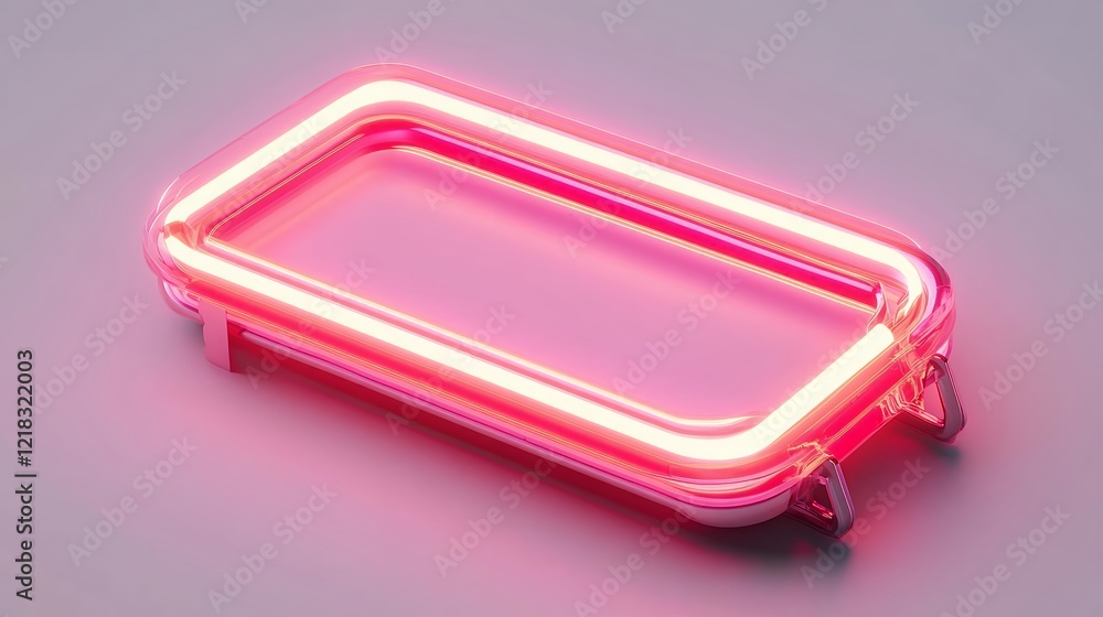 Pink Neon Light Rectangular Frame 3d Render Pink Neon Light Rectangular Frame 3d Render