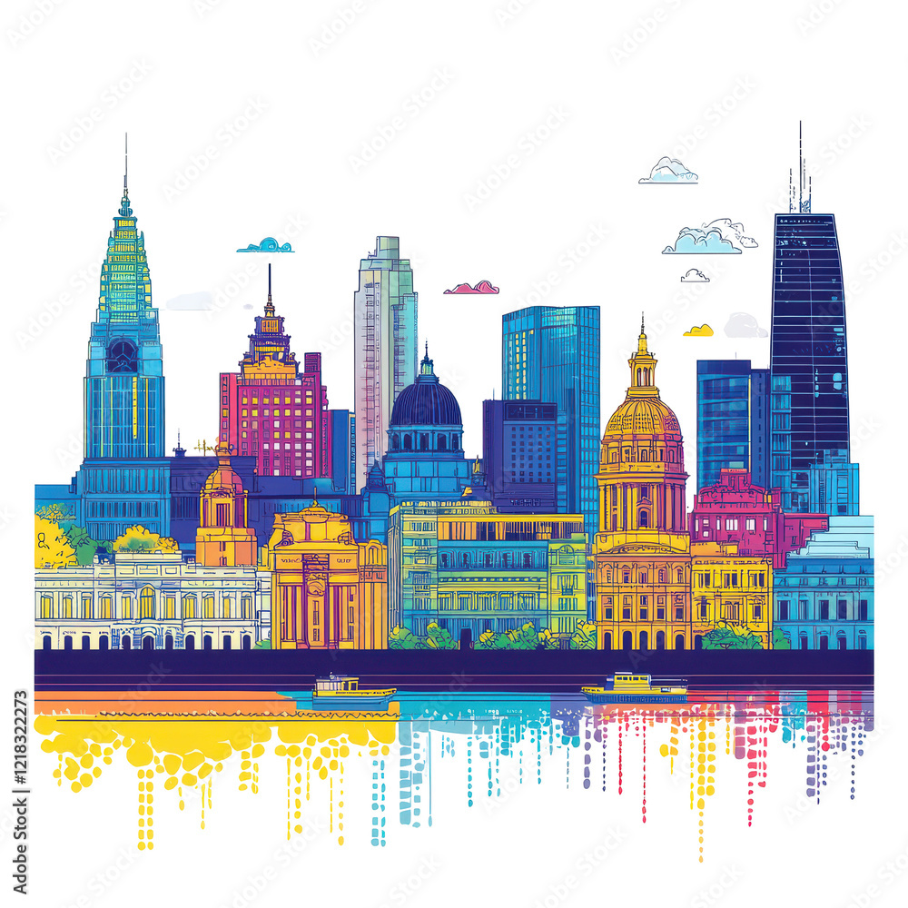 Fototapeta premium Vibrant Buenos Aires Skyline Cityscape Art