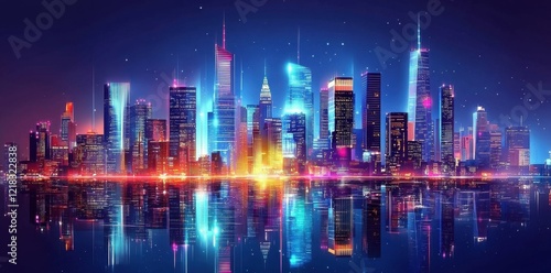 Wallpaper Mural Vibrant Neon Cityscape Reflecting in Calm Waters at Night Torontodigital.ca
