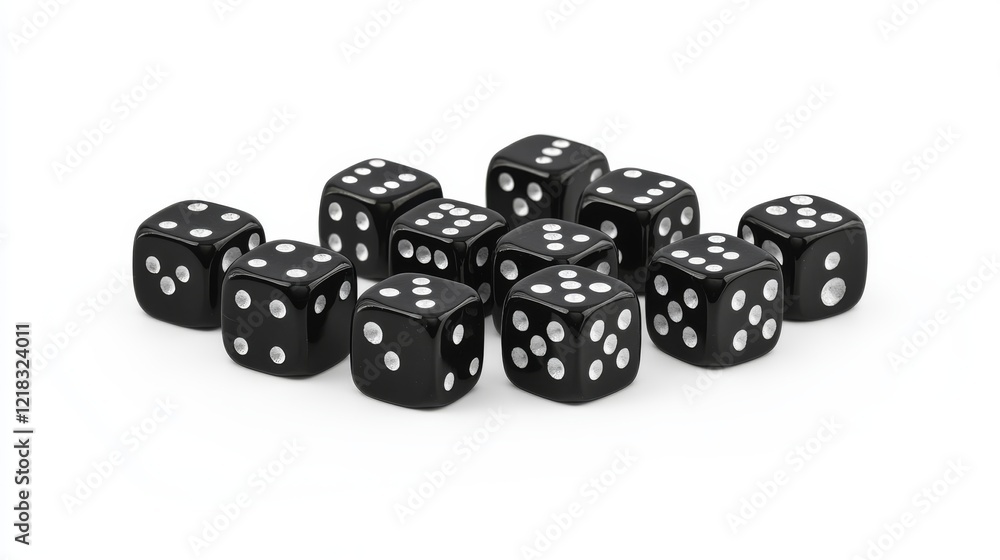 Realistic set of 3D black dice isolated on white background. Vector illustration of casino game cubes with dots on sides, symbol of gambling competition, chance to win, good luck and fortune, risk Realistic set of 3D black dice isolated on white background. Vector illustration of casino game cubes with dots on sides, symbol of gambling competition, chance to win, good luck and fortune, risk