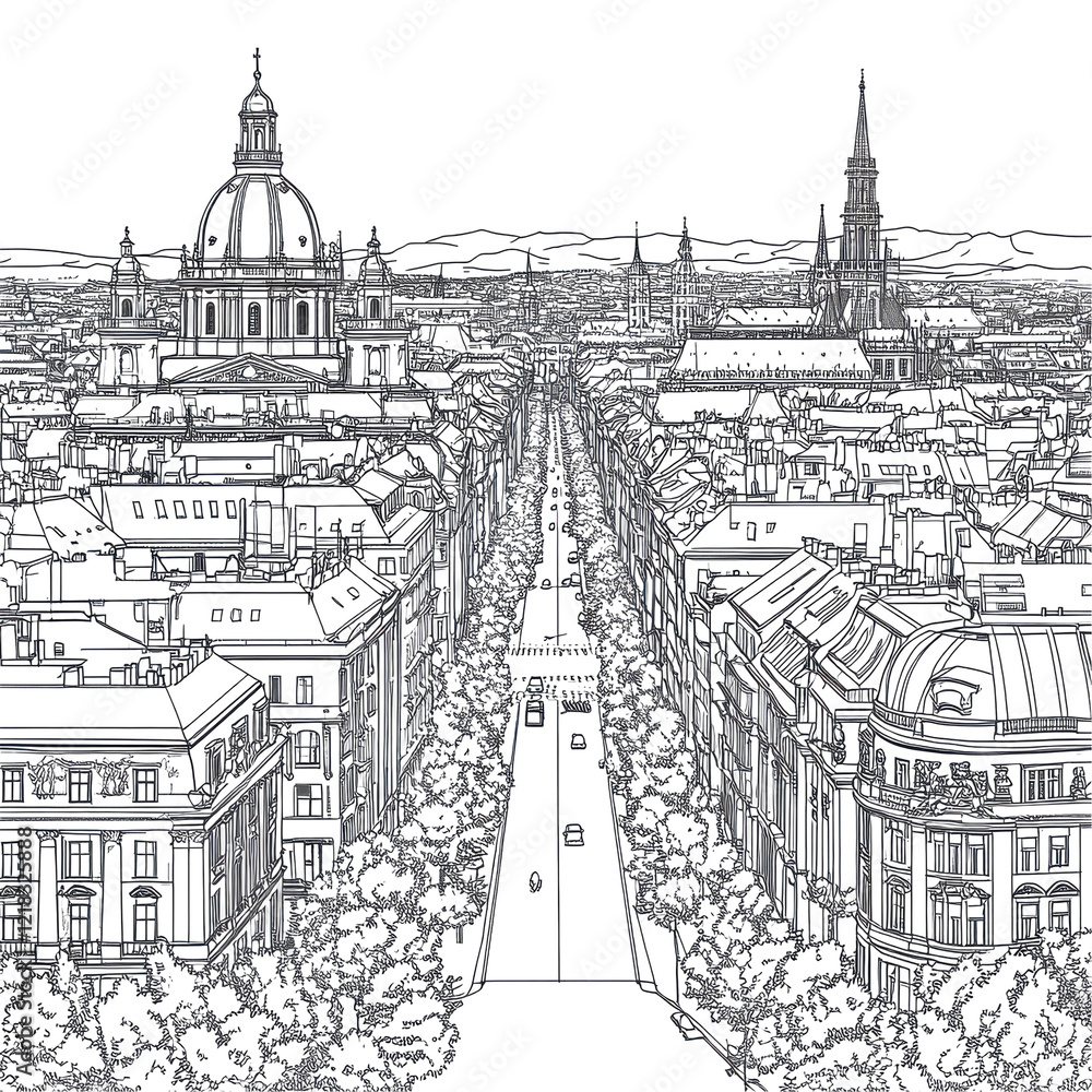 Fototapeta premium Cityscape aerial view majestic buildings grand avenue