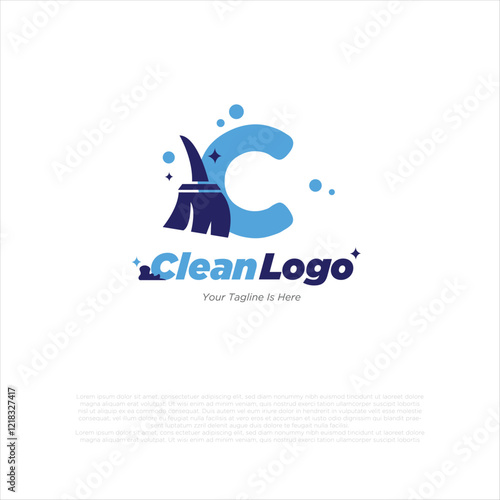 C initial with broom vector logo designs