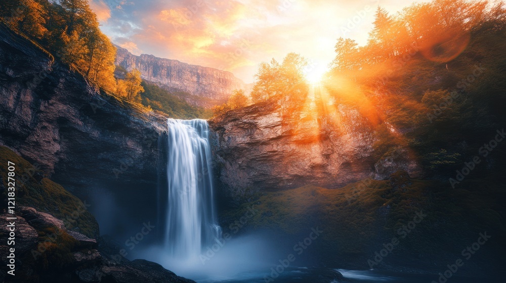 Fototapeta premium Majestic Waterfall at Golden Hour