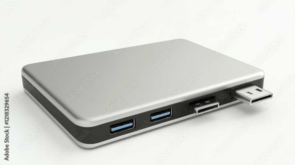 Silver external hard drive on white background Silver external hard drive on white background