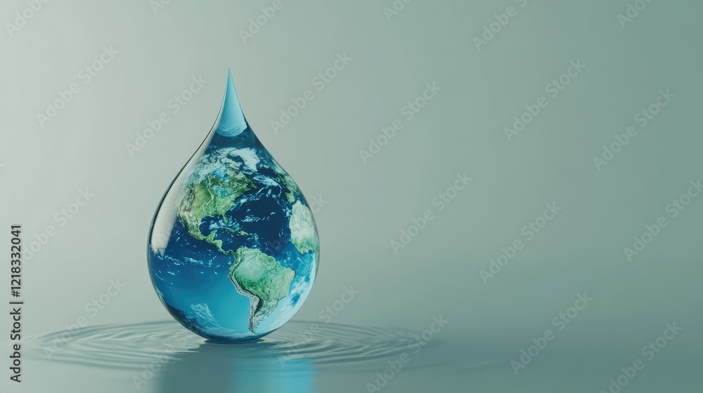 Obraz premium 3D Rendering of a Water Drop Enclosing the Earth