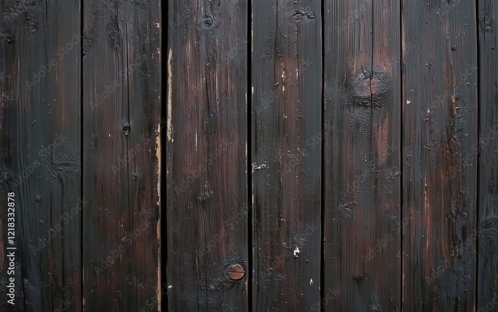 Detailed texture of dark brown wooden planks, resembling an aged wood wall or floor. Ideal for backgrounds, textures, and design projects