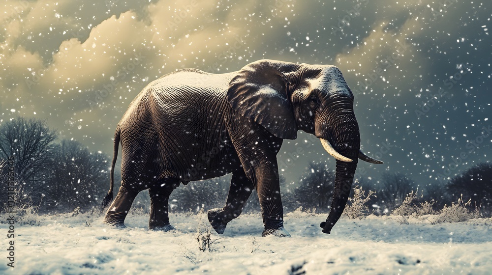 Fototapeta premium Elephant on a winter day