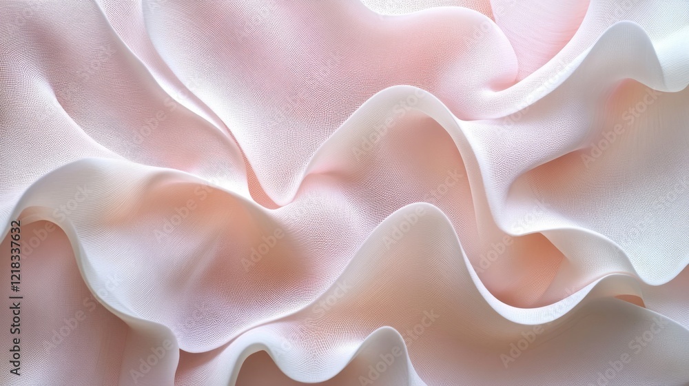 Fototapeta premium Abstract Pink and White Fabric Waves Flowing Softly
