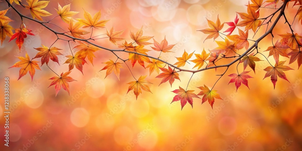 Autumnal Branch with Vibrant Maple Leaves Against a Soft, Golden Bokeh Background Autumnal Branch with Vibrant Maple Leaves Against a Soft, Golden Bokeh Background