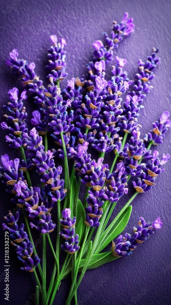 Obraz premium Lavender petals overlapping serene aromatic mood soft purple tones floral arrangement close-up view background concept