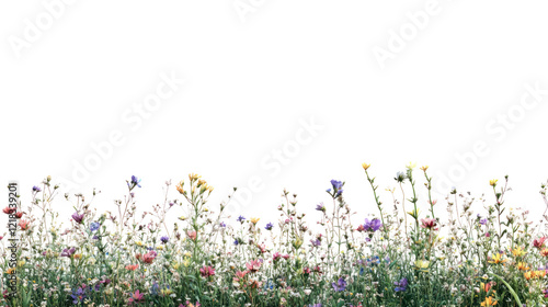 Quadro su tela A colorful field of wildflowers in various hues, creating a vibrant natural scenery against a white background